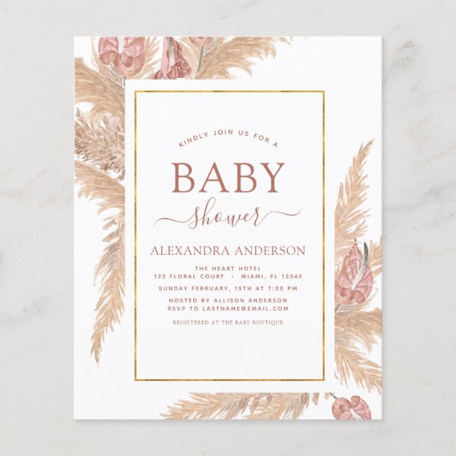 Budget Pampas Grass Bohemian Boho Baby Shower Flye Flyer (Front)