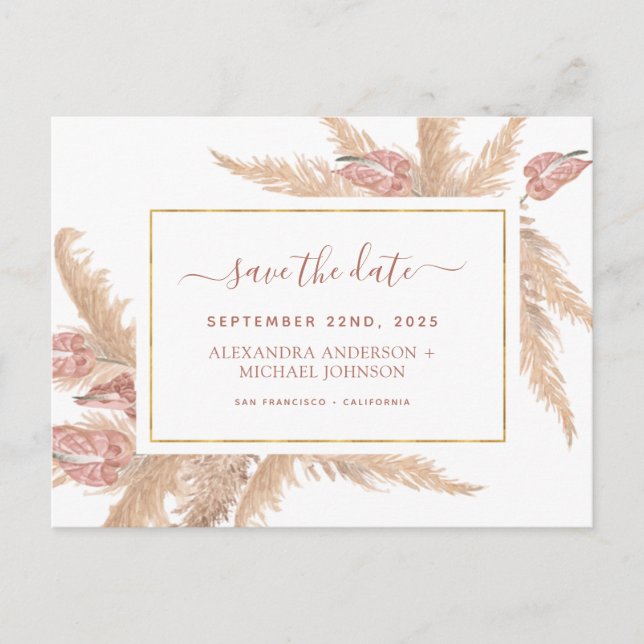 Budget Pampas Grass Boho Enregistrer la date Carte (Devant)