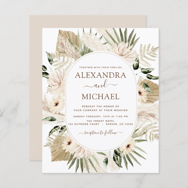 Budget Pampas Grass Boho Eucalyptus Wedding  (Front/Back)