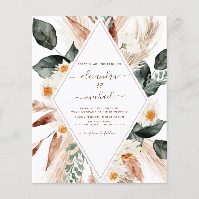 Budget Pampas Grass Boho Eucalyptus Wedding Flyer (Front)