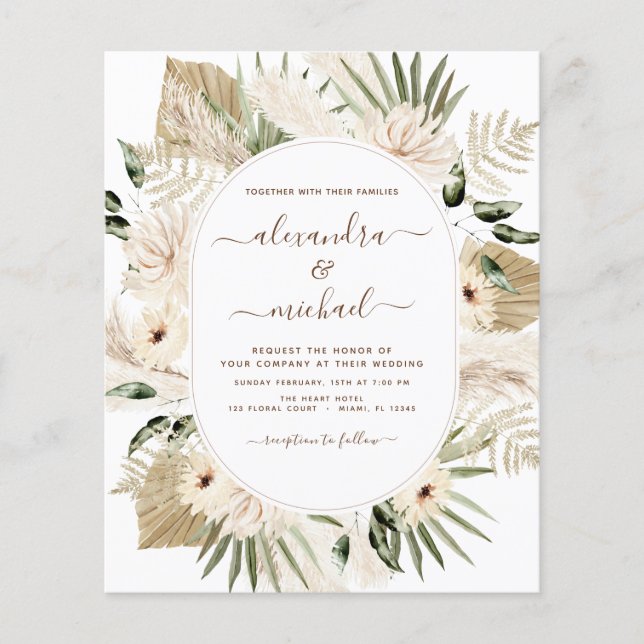 Budget Pampas Grass Boho Eucalyptus Wedding  Flyer (Front)