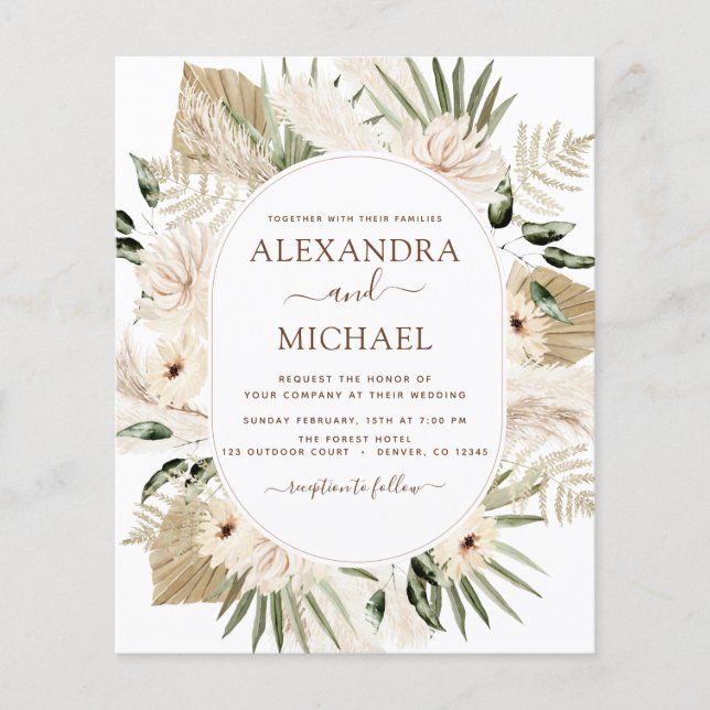 Budget Pampas Grass Boho Eucalyptus Wedding  Flyer (Front)