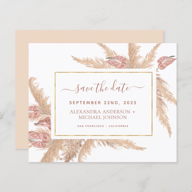 Budget Pampas Grass Boho Save the Date (Front/Back)