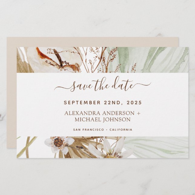 Budget Pampas Grass Boho Save the Date (Front/Back)