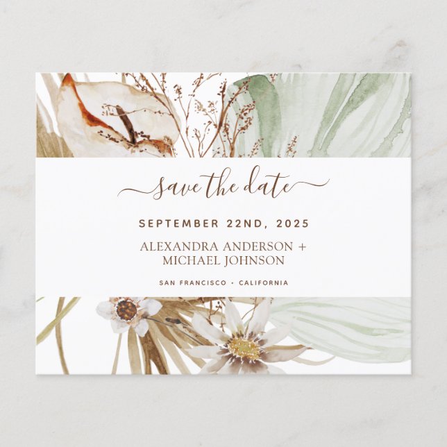 Budget Pampas Grass Boho Save the Date Flyer (Front)