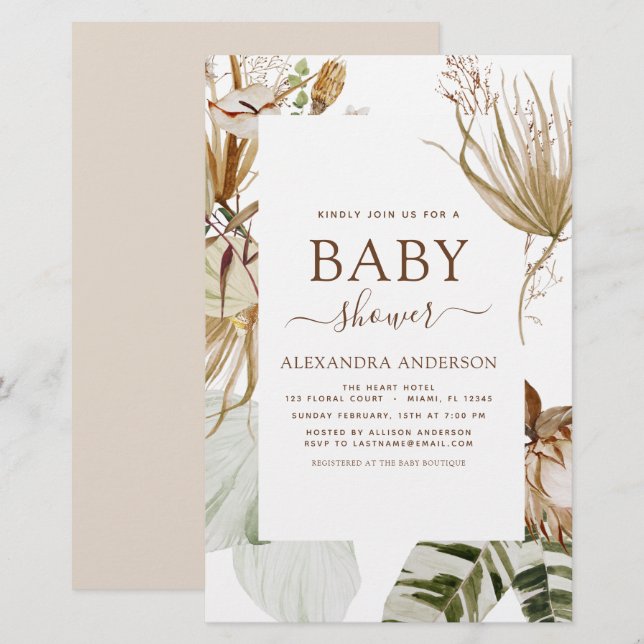 Budget Pampas Grass Boho Tropical Baby Shower (Front/Back)