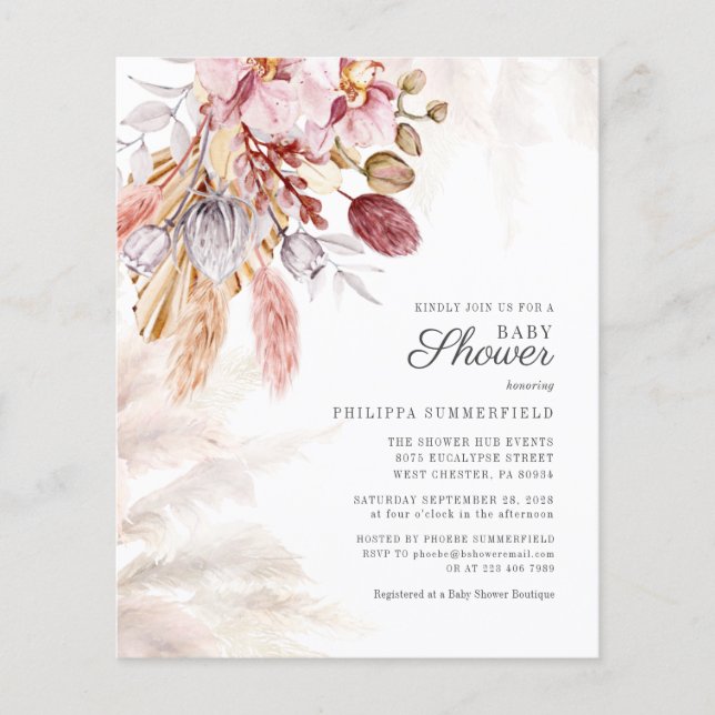 Budget Pampas Grass Dried Flowers Girl Baby Shower (Front)