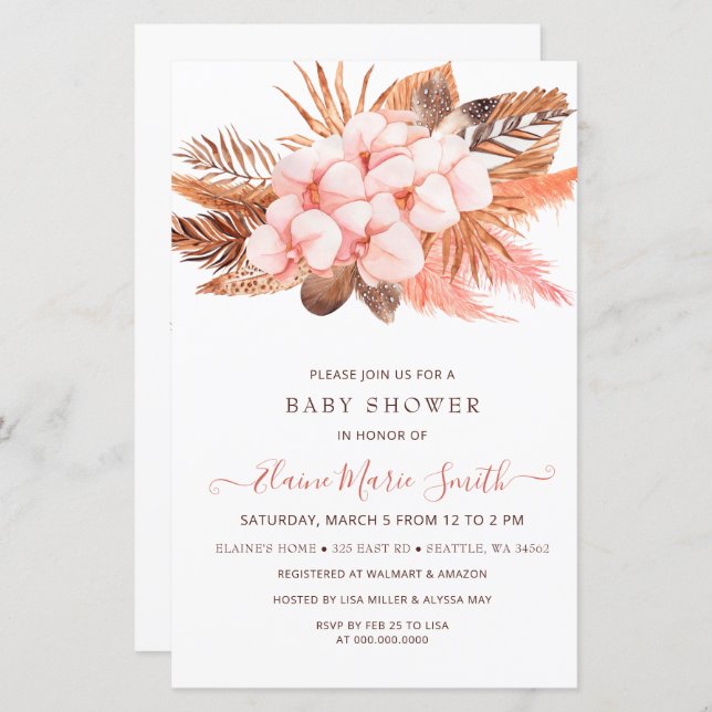 Budget Pampas Grass Girl Baby Shower Invitation (Front/Back)