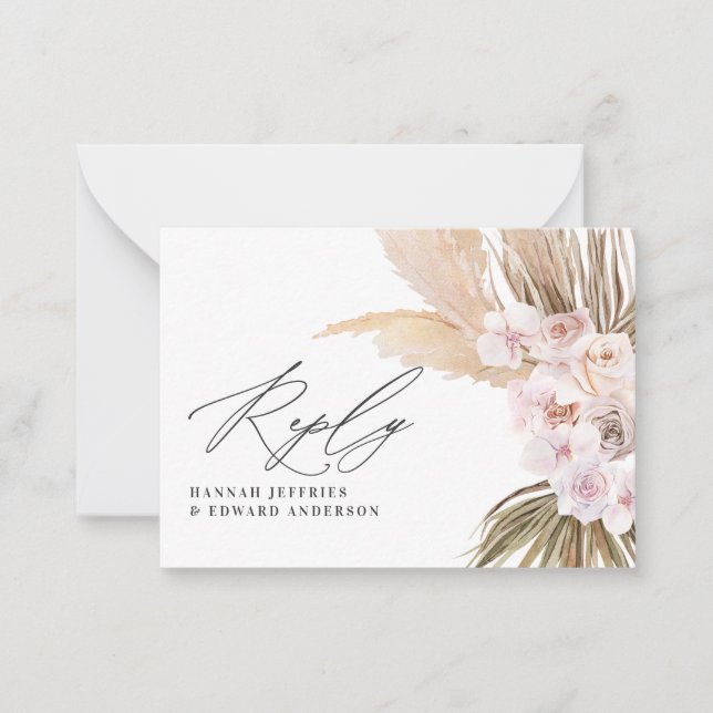budget pampas grass natural pink wedding RSVP   Card (Front)