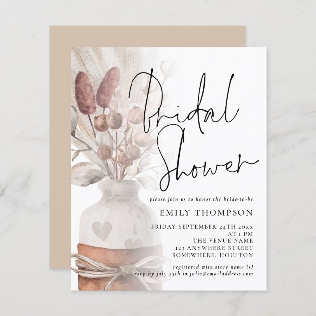 Budget Pampas Grass Script Bridal Shower Invite (Front/Back)