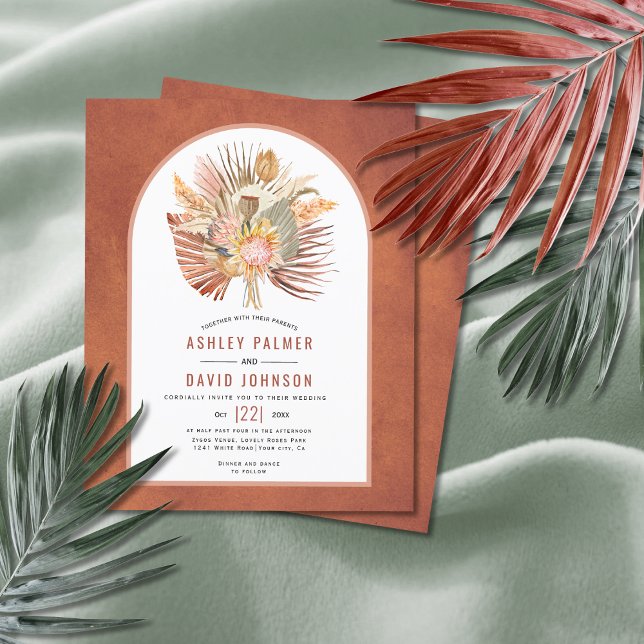BUDGET Pampas grass terracotta wedding invitation (Creator Uploaded)