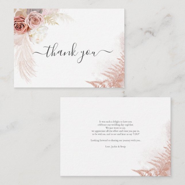 Budget Pampas Grass Terracotta Wedding Thank You Card (Front/Back)
