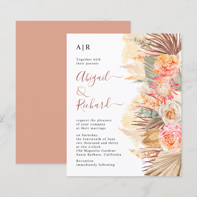 BUDGET Pampas grass wedding invitation (Front/Back)
