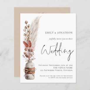 Budget Pampas Grasses QR Code Wedding Invitation