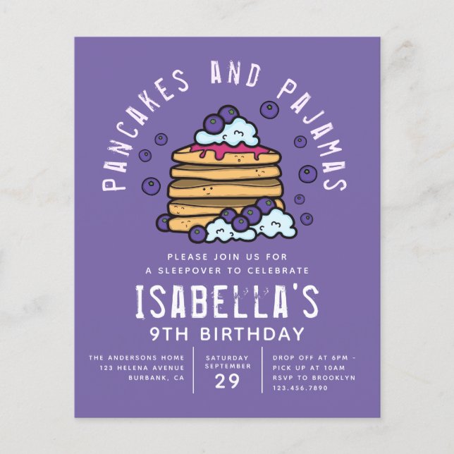 Budget Pancakes and Pajamas Sleepover Invitation (Front)