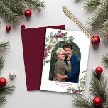 BUDGET PAPER Burgundy Greenery Arch Christmas Card<br><div class="desc">BUDGET PAPER Elegant Winter Greenery Christmas Holiday Photo Card with elegant, modern eucalyptus and winter berry branches surrounding a modern boho arch and your photo on a burgundy red background. Easy to customize the text to make this a truly personalized design. ⭐Our BUDGET FLYERS / PAPER is lightweight and not...</div>