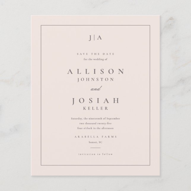 Budget Paper Classic Wedding Save The Date (Front)