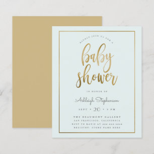 Budget Pastel Blue Gold Typography Boy Baby Shower