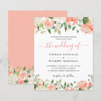 Budget Pastel Coral and Peach Wedding Invitation