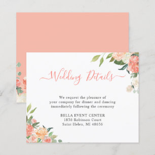Budget Pastel Coral Floral Wedding Details Card