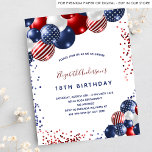 Budget patriotic birthday party invitation<br><div class="desc">A chic white background. Decorated with patriotic coloured  balloons in red blue and white. Personalize and add a name and party details. The name is written with a hand lettered style script.</div>