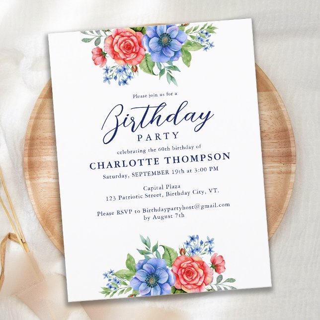Budget Patriotic Floral Red White Blue Birthday (Creator Uploaded)