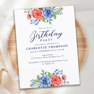 Budget Patriotique Floral Bleu rouge Invitation d'