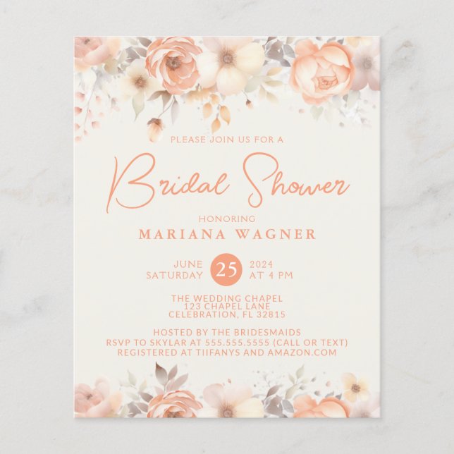 Budget Peach Beige Flowers on Ivory Bridal Shower (Front)