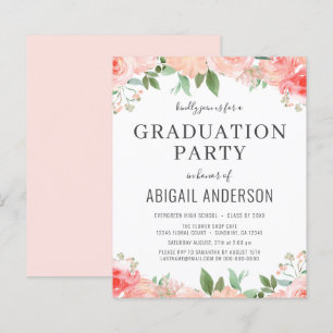 Budget Peach Coral Floral Graduation Invitation
