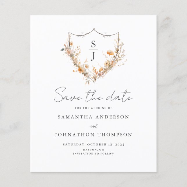 Budget Peach Floral Wedding Save The Date Flyer (Front)