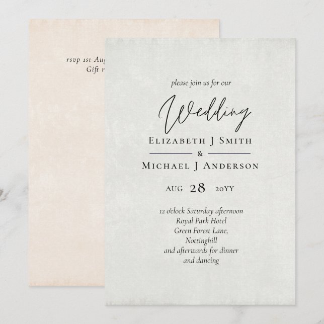 BUDGET Peach Grey Wedding Watercolor Invites (Front/Back)