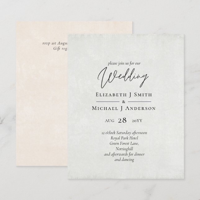 BUDGET Peach Grey Wedding Watercolor Invites (Front/Back)