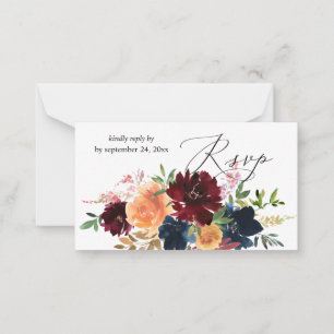 Budget Peach, Navy, Burgundy Floral 2SM Meal RSVP Card
