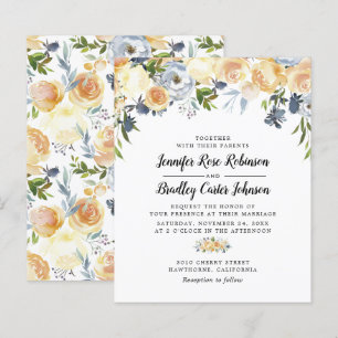Budget Peach Watercolor Floral Wedding Invitation