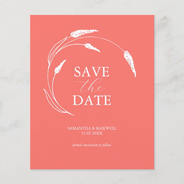 Budget Peach Wedding Save The Date Flyer (Front)
