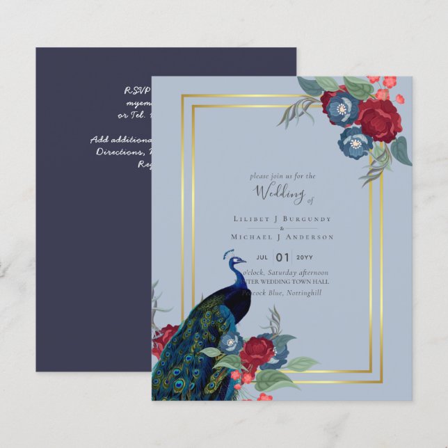 BUDGET  Peacock Blue Burgundy Winter Fall Wedding (Front/Back)