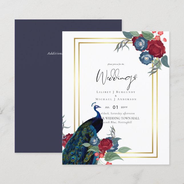 BUDGET  Peacock Blue Burgundy Winter Fall Wedding (Front/Back)