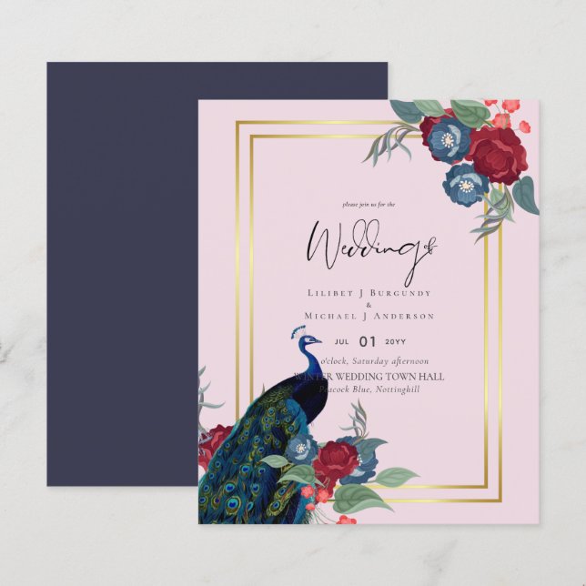 BUDGET  Peacock Blue Burgundy Winter Fall Wedding (Front/Back)
