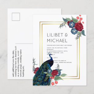 BUDGET  Peacock Blue Burgundy Winter Fall Wedding Postcard