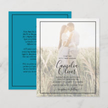 BUDGET Peacock Blue Photo Overlay Wedding Invite