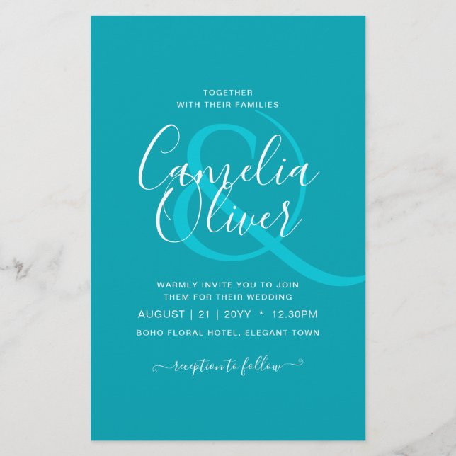 BUDGET Peacock Blue Teal Monochrome Wedding Flyer (Front)