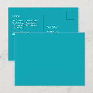 BUDGET Peacock Blue Teal Monochrome Wedding Postcard