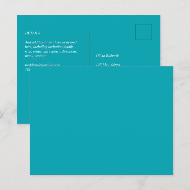 BUDGET Peacock Blue Teal Monochrome Wedding Postcard (Front/Back)