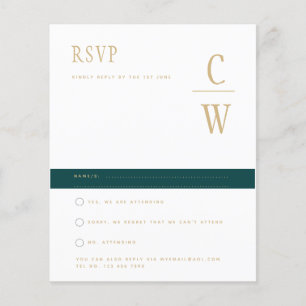 BUDGET Peacock TEAL Green Gold Wedding RSVP Flyer