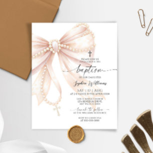 Budget Pearl Rosary Bow Baptism Invitation