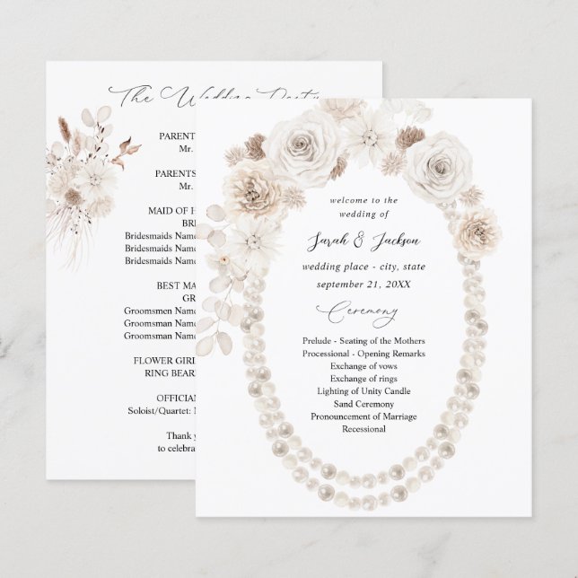 Budget Pearls & White Floral Wedding Ceremony  (Front/Back)