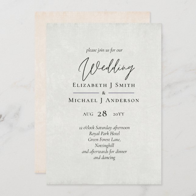 BUDGET Pêcher Gris Mariage Aquarelle Invitations (Devant / Derrière)