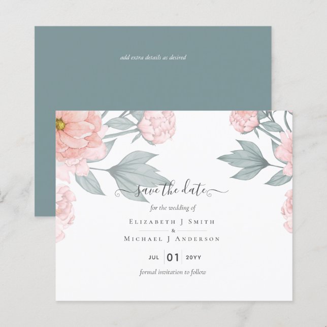 BUDGET  PEONIES Pink Sage Peach Wedding (Front/Back)