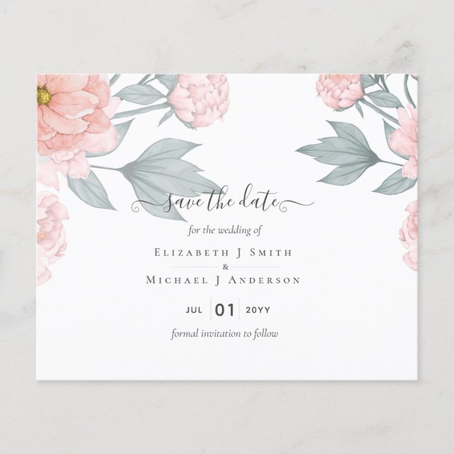BUDGET  PEONIES Pink Sage Peach Wedding Flyer (Front)