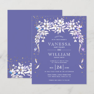 BUDGET periwinkle blue floral wedding invitation